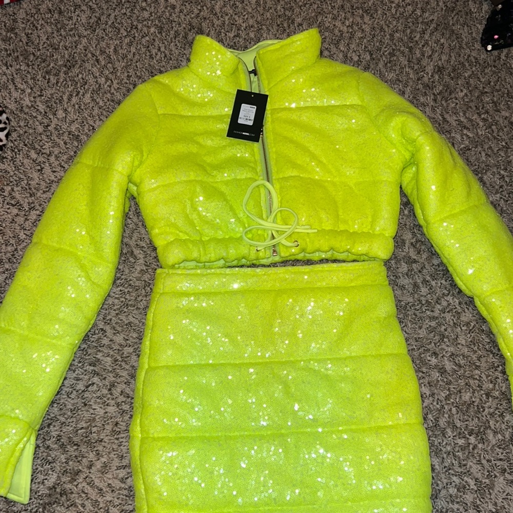 BRAND NEW Yellow Sequin Skirt Set